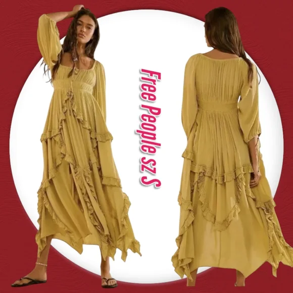Free People | Dresses | Free People In Your Dreams Boho Ballon Sleeve  Square Neckline Flowy Maxi Dress | Poshmark